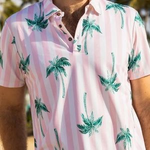 Kenny Flowers The Business Lunch Pink Stripe Golf Polo Size M Slim Fit